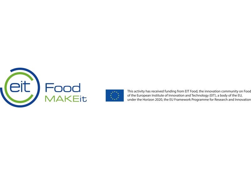 Logotyp EIT Food MAKEit oraz logotyp Unii Europejskiej z informacją o finansowaniu inicjatywy